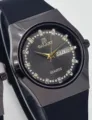 Reloj de cuarzo GALAXY con correa de silicona negra, esfera redonda de diamantes y calendario. - Caja Negra Esfera Negra Correa Negra Hombres