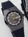 Reloj de Cuarzo GALAXY Correa Silicona Negra Esfera Diamantes Día Fecha Impermeable Moda - Caja Negra Esfera Negra Correa Negra Mujeres