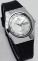 Reloj de cuarzo de moda con esfera plateada diamantes de imitación y correa de silicona - Caja Plateada Esfera Blanca Correa Negra Hombres