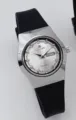 Reloj de cuarzo GALAXY con correa de silicona negra, esfera plateada y doble calendario. - Caja Plateada Esfera Blanca Correa Negra Mujeres