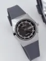 Reloj de cuarzo GALAXY con correa de silicona gris y esfera de cristales brillantes. - Caja Plateada Correa Gris Mujeres