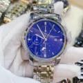 Orologio al quarzo uomo Lanturun dettaglio, quadrante blu cronografo cinturino acciaio - Cassa Argento Quadrante Blu