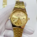 Gold stainless steel quartz watch with minimalist dial calendar for business and daily wear. - All Gold Gold Dial Men