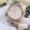 LANTURUN Orologio Quarzo Uomo Acciaio Inossidabile Impermeabile Business Cronografo - Bicolore Oro Rosa Quadrante Bianco