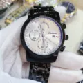 Dettaglio orologio al quarzo uomo, cinturino in acciaio nero, quadrante bianco classico. - Nero canna di fucile con quadrante bianco