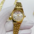 JUSTRONG minimalist gold quartz watch for women men, stainless steel strap with date display. - All Gold White Dial Women