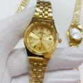 Gold quartz watch with steel strap minimalist business calendar wristwatch for women - All Gold Gold Dial Women