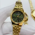 Gold quartz watch with green dial stainless steel strap fashion calendar business wristwatch - All Gold Green Dial Women