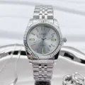 Orologio al quarzo in acciaio inossidabile argento con lunetta scanalata, finitura chic. - Cassa Argento Quadrante Bianco