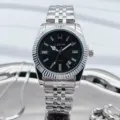 Orologio al quarzo da donna classico argentato con quadrante nero, cinturino in acciaio e data. - Cassa Argento Quadrante Nero