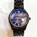 Lanturun schwarze Edelstahl Quarz Herrenuhr mit Kalenderanzeige und roemischen Ziffern. - Klassischer Runder Goldskala-Stil (Stil 12)