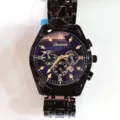 LANTURUN Herrenuhr aus schwarzem Edelstahl mit blauem Zifferblatt, Chronograph und Datum. - Tiefblaues Zifferblatt Klassischer Chronographenstil (Stil 10)