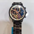 LANTURUN Herren Quarzuhr schwarzer Edelstahl mit blauem Zifferblatt und Datumsanzeige Business - Minimalistischer Dreidimensionaler Goldskala-Stil (Stil 9)