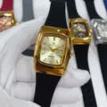 GALAXY quartz horloge met gouden kast, champagne wijzerplaat en zwarte siliconen band. - Brazilië Goud Wijzerplaat-Zwart Band Dames