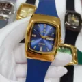 GALAXY luxe quartz horloge met blauwe wijzerplaat, gouden tonneau kast en blauwe siliconen band. - Brazilië Goud-Blauw Heren
