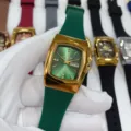 GALAXY quartz horloge met groene siliconen band, gouden kast en dubbele kalenderweergave. - Brazilië Goud-Groen Dames