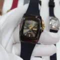 Paar quartz horloge zwarte siliconen band vierkante wijzerplaat strass dubbele kalender - Geweergrijs-Zwart Band Dames