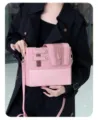 Pink leather crocodile texture crossbody water bottle bag portable cute cup sleeve pouch - 24CM*10CM*21CM / Pink
