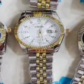 Montre quartz homme de luxe avec bracelet en acier bicolore et cadran en cristal blanc. - Bicolore Cadran Blanc Femme