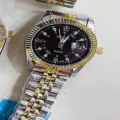 Montre quartz pour homme bicolore avec bracelet jubilé lunette cannelée et cadran noir et strass - Bicolore Cadran Noir Femme