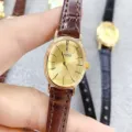 Élégante montre quartz pour femme cadran ovale doré bracelet cuir marron style décontracté - Boîtier Or Cadran Or Bracelet Marron