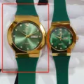 Orologio al quarzo con cinturino in silicone verde e cassa oro per coppia elegante. - Brasile Oro-Verde Uomo