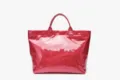 Waterproof glossy Dupont paper tote bag detail showing clear texture and white lettering. - Rose Red