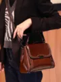 Classic retro genuine leather women crossbody handbag, stylish top-handle shoulder bag. - 23CM*12CM*19CM / Coffee