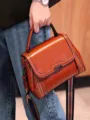 Retro brown genuine leather handbag crossbody bag women top handle casual bag main view - 23CM*12CM*19CM / Brown