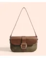 Stylish color-block women shoulder bag suede leather retro saddle bag daily fashion. - Green