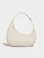 Stylish minimalist crescent shoulder bag, chic cream white hobo handbag for daily fashion. - Off White