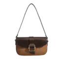 Women contrast color shoulder bag suede and leather chic retro underarm bag for winter daily. - Brown