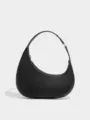 Classic black crescent hobo bag for women, stylish underarm shoulder bag for daily casual wear. - Black