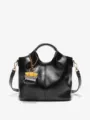Black leather tote bag with stylish mini charm top handle shoulder crossbody bag - 24CM*11CM*20CM / Black