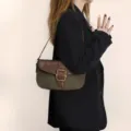 Chic women contrast color suede shoulder bag retro saddle bag elegant fashion armpit bag - Green