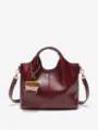 Burgundy leather handbag for women, elegant tote bag with chic mini pouch charm and strap. - 24CM*11CM*20CM / Ancorra Red