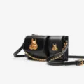 Black motorcycle crossbody bag with stylish gold rabbit metal ornaments and chain straps. - 23CM*7CM*12.5CM / Black