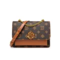 Vintage Brown Monogram Shoulder Bag with Camellia Lock and Chain Strap for Women - DV Coffee/Brown