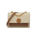 Elegant retro monogram shoulder bag with stylish camellia floral clasp and chain strap. - MO Khaki/Coffee