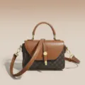 Retro brown monogram women handbag, stylish top handle crossbody bag for autumn winter. - 19.5CM*8CM*12.5CM / Quilted Coffee