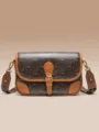 Classic brown monogram leather shoulder bag trendy crossbody bag for women autumn winter - CMK Coffee Brown