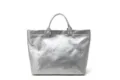Silver metallic tote bag large capacity waterproof commuting handbag for women and daily use. - Silver