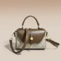Retro brown monogram women handbag stylish top-handle shoulder bag autumn winter new - 19.5CM*8CM*12.5CM / Lattice Khaki