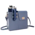 Blue leather water bottle bag with crossbody strap and matching insulated tumbler cup for outdoor. - 24*10*21 / Blue Water Bottle Bag