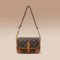Brown monogram shoulder bag with leather trim, stylish underarm bag for women autumn style. - DV Coffee/Brown