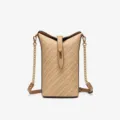 Chic straw woven bucket bag with chain strap retro crossbody style for women summer daily use. - 14CM*8CM*26CM / Khaki