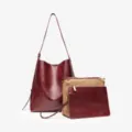 Wine red hobo shoulder bag set, minimalist PU leather tote bag with matching pouch for women. - 30CM*13CM*32CM / Ancorra Red