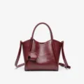 Wine red leather handbag for women, chic niche design top handle shoulder crossbody bag. - Burgundy