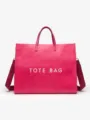 Pink washable kraft paper tote bag with shoulder strap, large capacity minimalist casual handbag. - Rose Red
