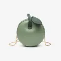 Green apple shaped round crossbody bag with gold chain strap chic PU leather mini handbag - Light Blue